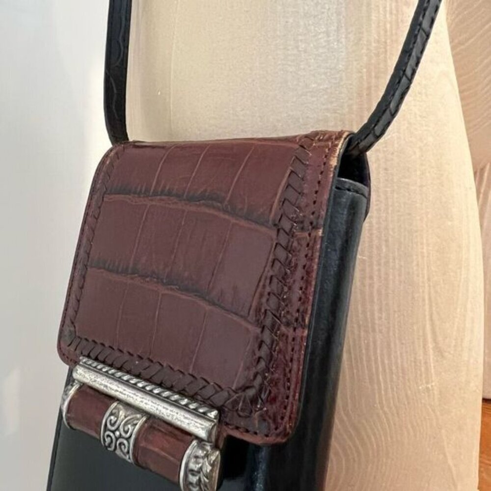 Vintage Brighton Black Crossbody Wallet Card Holder Bag Purse Leather Travel - Picture 15 of 16